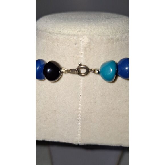 Acrylic Beaded Vintage Women's Necklace Black and Blue Mid-Century Look - Picture 5 of 8